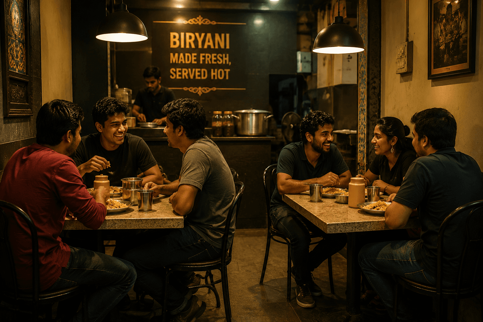 Traditional South Indian meal served with biryani and sides